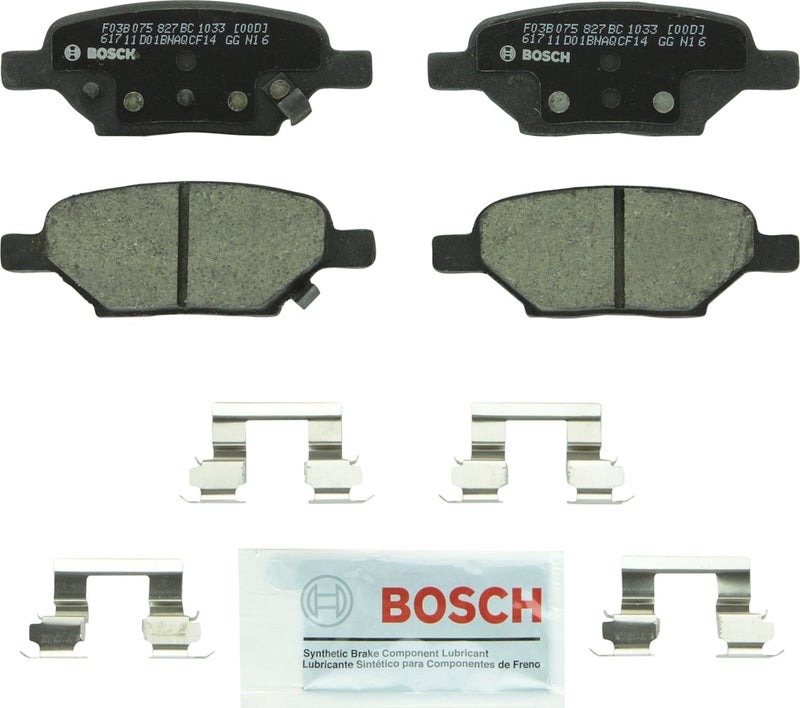 بوش مجموعة وسادات فرامل قرص السيراميك الفاخرة من BOSCH BC1033 - متوافقة مع مجموعة مختارة من سيارات شيفروليه كوبالت HHR ماليبو؛ بونتياك G5 G6 بيرسوت؛ هالة زحل أيون؛ مؤخرة - Image 1